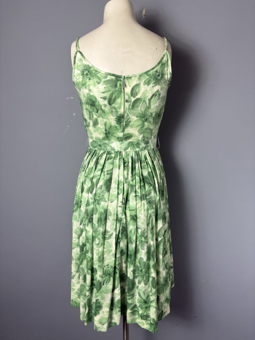 Vintage 1950s Womens XXS/00 Green Floral Belted Fit n Flare Dress Kay Juniors - Picture 7 of 14